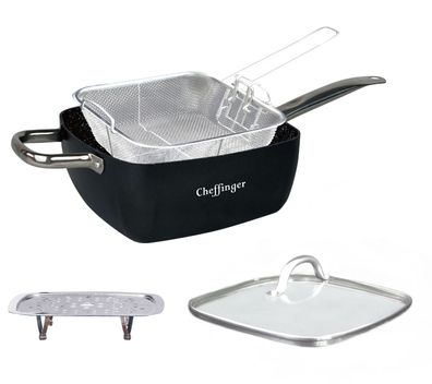 Multi Pfanne Induktion 4-teilig Antihaft 24 x 24 x 9,5 cm Antikratz Deckel Fritteu