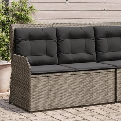 vidaXL Gartenbank Verstellbar mit Kissen Grau Poly Rattan