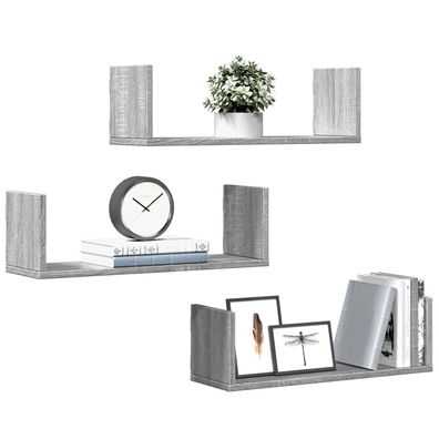 vidaXL Wandregale 3 Stk. Grau Sonoma 58x18x18 cm Holzwerkstoff