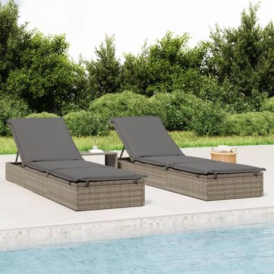 vidaXL Sonnenliegen 2 Stk. mit Tisch Grau Poly Rattan