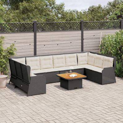 vidaXL 7-tlg. Garten-Lounge-Set mit Kissen Schwarz Poly Rattan