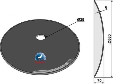 Gewölbte Scheibe für Scheibeneggen glatte Schneide Ø560x6mm Bohr. Ø39