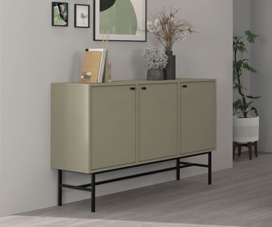 FURNIX Kommode Tonkin 813 Sideboard mit drei Türen und Gestellbeine Grün