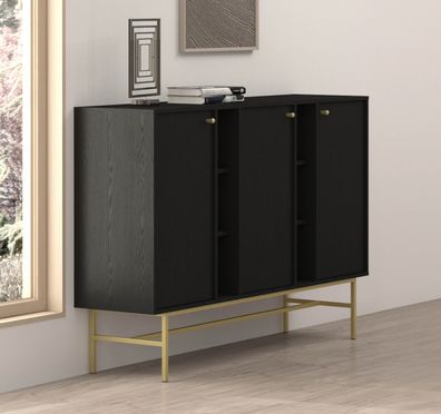 FURNIX Kommode Tonkin 823 Sideboard mit drei Türen und Gestellbeine Schwarz