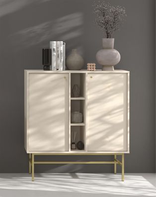 FURNIX Kommode Tonkin 822 Sideboard mit vier Regalen und Gestellbeine Beige