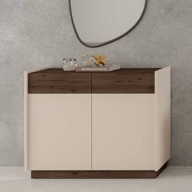 FURNIX Kommode Mosby Sideboard mit zwei Schubladen Sandbeige Okopi-Walnuss