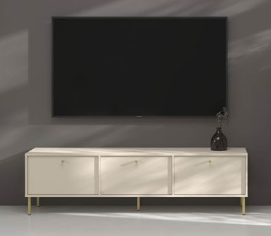 FURNIX RTV Kabinett Tonkin Sideboard mit drei Schränken Metallbeine Beige