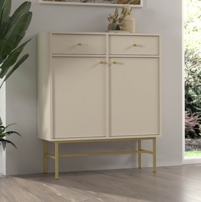 FURNIX Kommode Tonkin Sideboard mit zwei Schubladen und Gestellbeine Beige