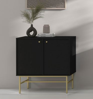 FURNIX Kommode Tonkin 812 Sideboard mit zwei Türen und Gestellbeine Schwarz