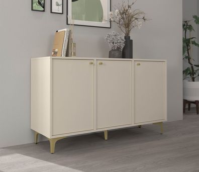 FURNIX Kommode Tonkin 813 Sideboard mit drei Türen und Sternbeine Beige