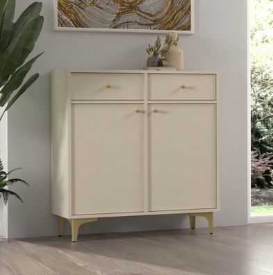 FURNIX Kommode Tonkin Sideboard mit zwei Schubladen und Sternbeine Beige