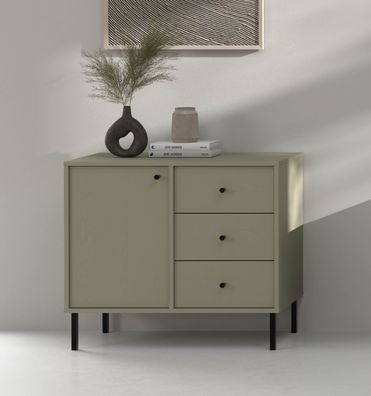 FURNIX Kommode Tonkin 814 Sideboard mit drei Schubladen und Metallbeine Grün