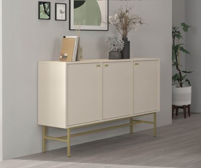 FURNIX Kommode Tonkin 813 Sideboard mit drei Türen und Gestellbeine Beige