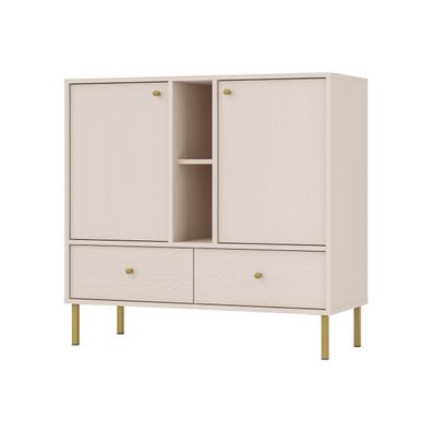 FURNIX Kommode Tonkin Sideboard mit Schubladen und Metalbeine Beige