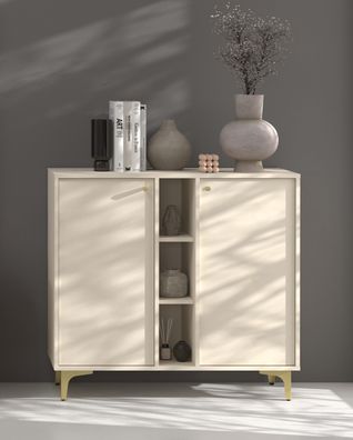 FURNIX Kommode Tonkin 822 Sideboard mit vier Regalen und Sternbeine Beige