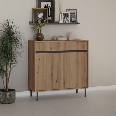 FURNIX Kommode Kersi 822 Sideboard mit zwei Türen und Schubladen Braun