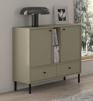 FURNIX Kommode Tonkin Sideboard mit Schubladen und Metalbeine Grün