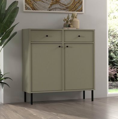 FURNIX Kommode Tonkin Sideboard mit zwei Schubladen und Metallbeine Grün