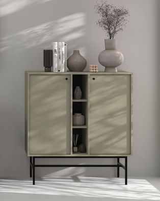 FURNIX Kommode Tonkin 822 Sideboard mit vier Regalen und Gestellbeine Grün