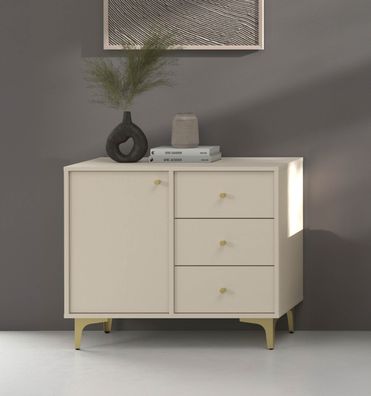 FURNIX Kommode Tonkin 814 Sideboard mit drei Schubladen und Sternbeine Beige