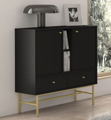 FURNIX Kommode Tonkin Sideboard mit Schubladen und Gestelbeine Schwarz