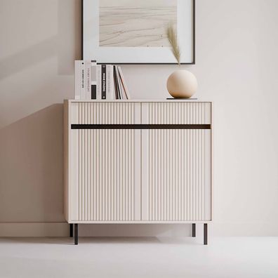 FURNIX Kommode Kersi 822 Sideboard mit zwei Türen und Schubladen Beige