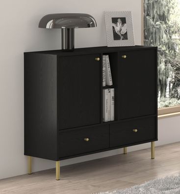 FURNIX Kommode Tonkin Sideboard mit Schubladen und Metalbeine Schwarz