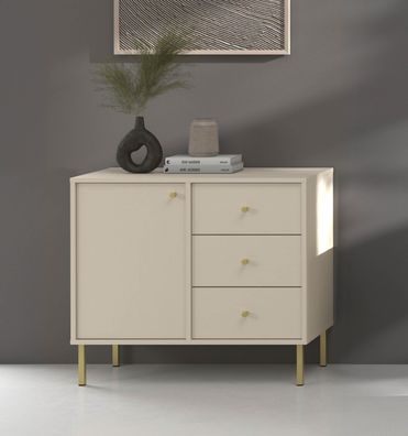 FURNIX Kommode Tonkin 814 Sideboard mit drei Schubladen und Metallbeine Beige