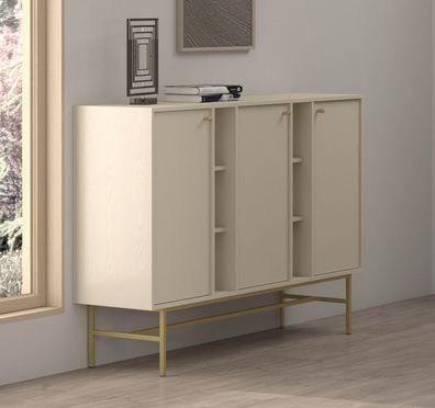 FURNIX Kommode Tonkin 823 Sideboard mit drei Türen und Gestellbeine Beige