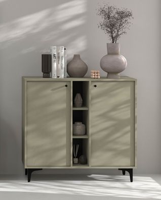 FURNIX Kommode Tonkin 822 Sideboard mit vier Regalen und Sternbeine Grün