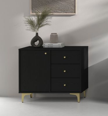 FURNIX Kommode Tonkin 814 Sideboard mit drei Schubladen und Sternbeine Schwarz