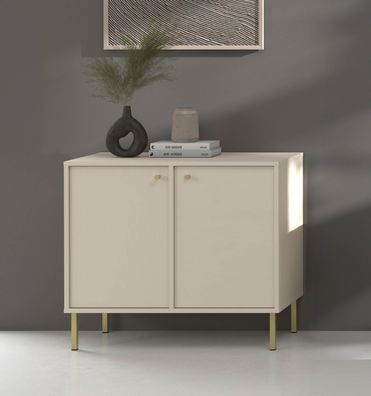 FURNIX Kommode Tonkin 812 Sideboard mit zwei Türen und Metallbeine Beige