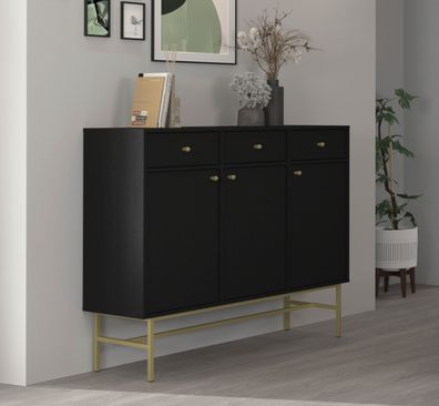 FURNIX Kommode Tonkin 827 Sideboard mit drei Türen & drei Schubladen Gestellbeine