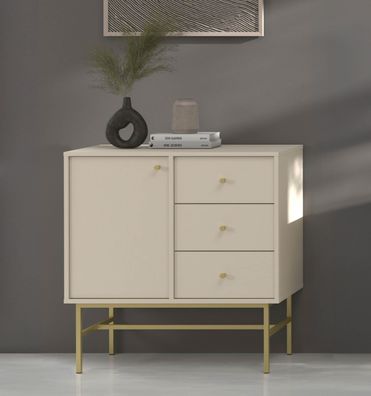 FURNIX Kommode Tonkin 814 Sideboard mit drei Schubladen und Gestellbeine Beige