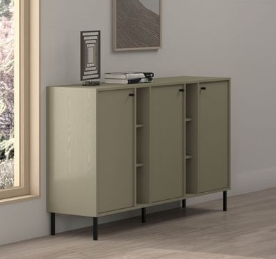 FURNIX Kommode Tonkin 823 Sideboard mit drei Türen und Metallbeine Grün