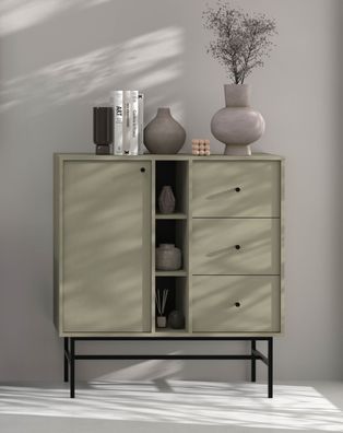 FURNIX Kommode Tonkin 824 Sideboard mit drei Schubladen und Gestellbeine Grün