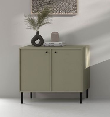 FURNIX Kommode Tonkin 812 Sideboard mit zwei Türen und Metallbeine Grün