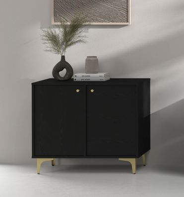 FURNIX Kommode Tonkin 812 Sideboard mit zwei Türen und Sternbeine Schwarz