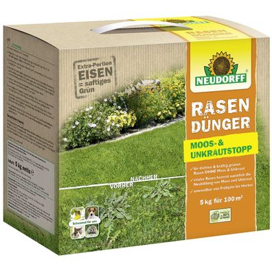 NEUDORFF® RasenDünger Moos- & Unkrautstopp - 5 kg für ca. 100 m²