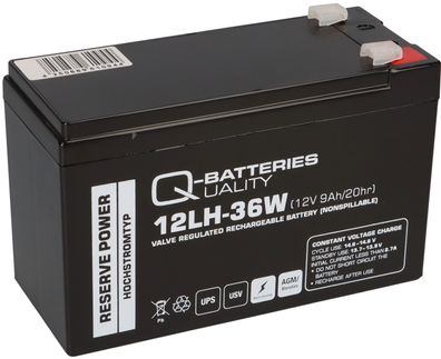 Q-Batteries 12LH-36W 12V 9Ah Blei-Vlies-Akku AGM VRLA Hochstrom USV