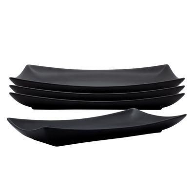 Porzellan Servierschale schwarz - 4er Set / 29 cm- Sushi Vorspeise Tapas Teller