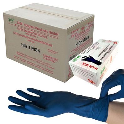 SFM ® HIGH RISK : S Latexhandschuhe puderfrei tex 13g blau (500)