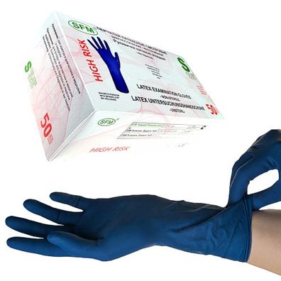 SFM ® HIGH RISK : S Latexhandschuhe puderfrei tex 13g blau (50)