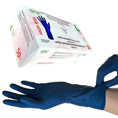 SFM ® HIGH RISK : L Latexhandschuhe puderfrei tex 13g blau (50)