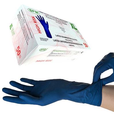 SFM ® HIGH RISK : XL Latexhandschuhe puderfrei tex 13g blau (50)