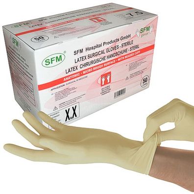 SFM ® OP Latex STERIL : Chirurgie Handschuhe puderfrei weiß 7.5 (50Paar)