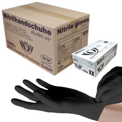 SFM ® Blacklets GRIP+ : M Nitrilhandschuhe puderfrei F-tex schwarz (1000)