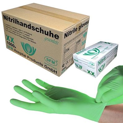 SFM ® Greenlets : XS Nitrilhandschuhe puderfrei F-tex grün (1000)