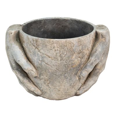 Clayre & Eef Blumentopf 28x21x19 cm Grau Stein Hände (Gr. 28x21x19 cm)