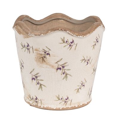 Clayre & Eef Innenblumentopf Ø 16x15 cm Beige Blau Keramik Oliven (Gr. Ø 16x15 cm)